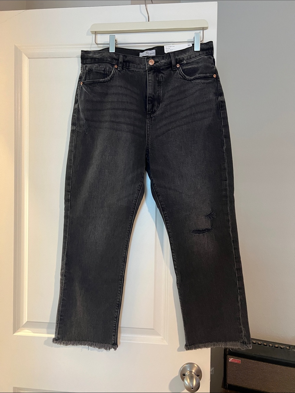 Loft - Size 30 Black Cropped Straight Jeans with Raw Hem